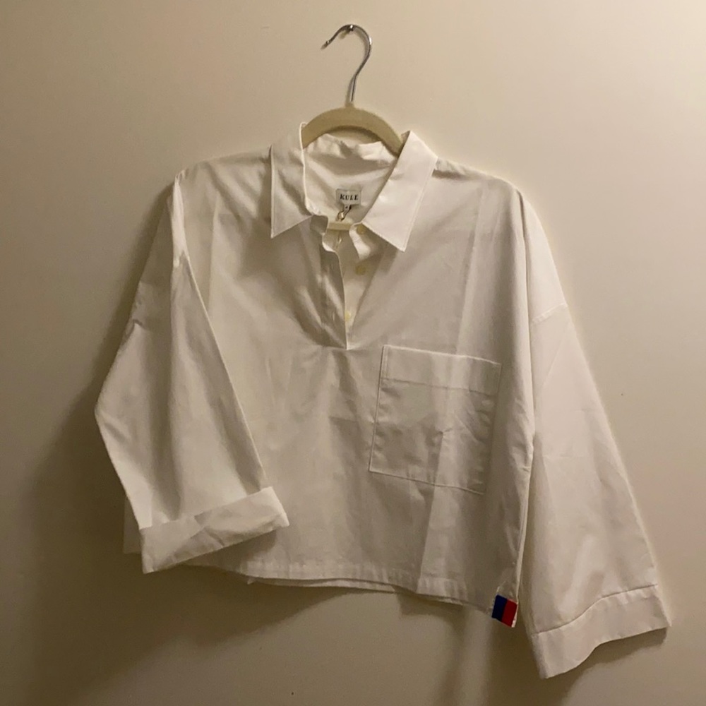 Oversized White Crop Blouse with Large Pocket
